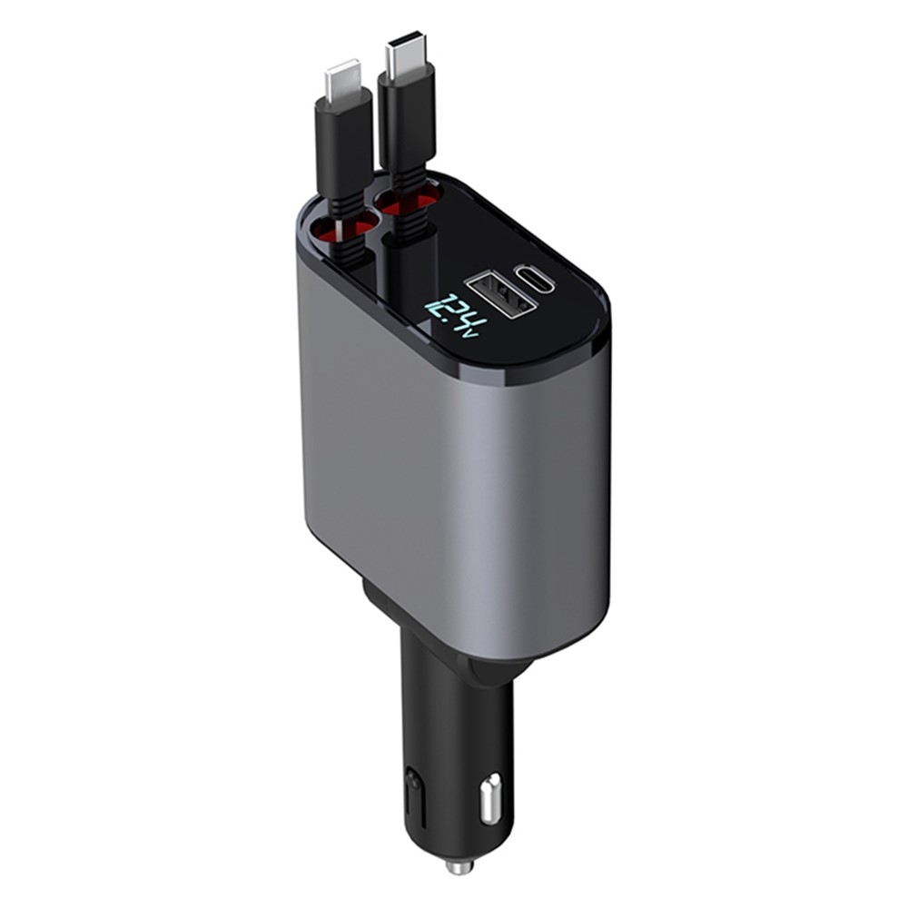 Avto polnilec X16 100W Super Fast Charging 180-Degree Rotating Adapter with Retractable Type-C / iP Cable