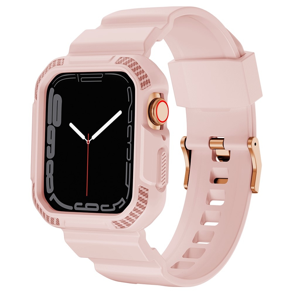 Silikonski pas + ohišje - Pink za Apple Watch 9 / 8 / 7 41mm / 6 / SE (2023) / SE(2022) / SE / 5 / 4 40mm / 3 / 2 / 1 38mm  
