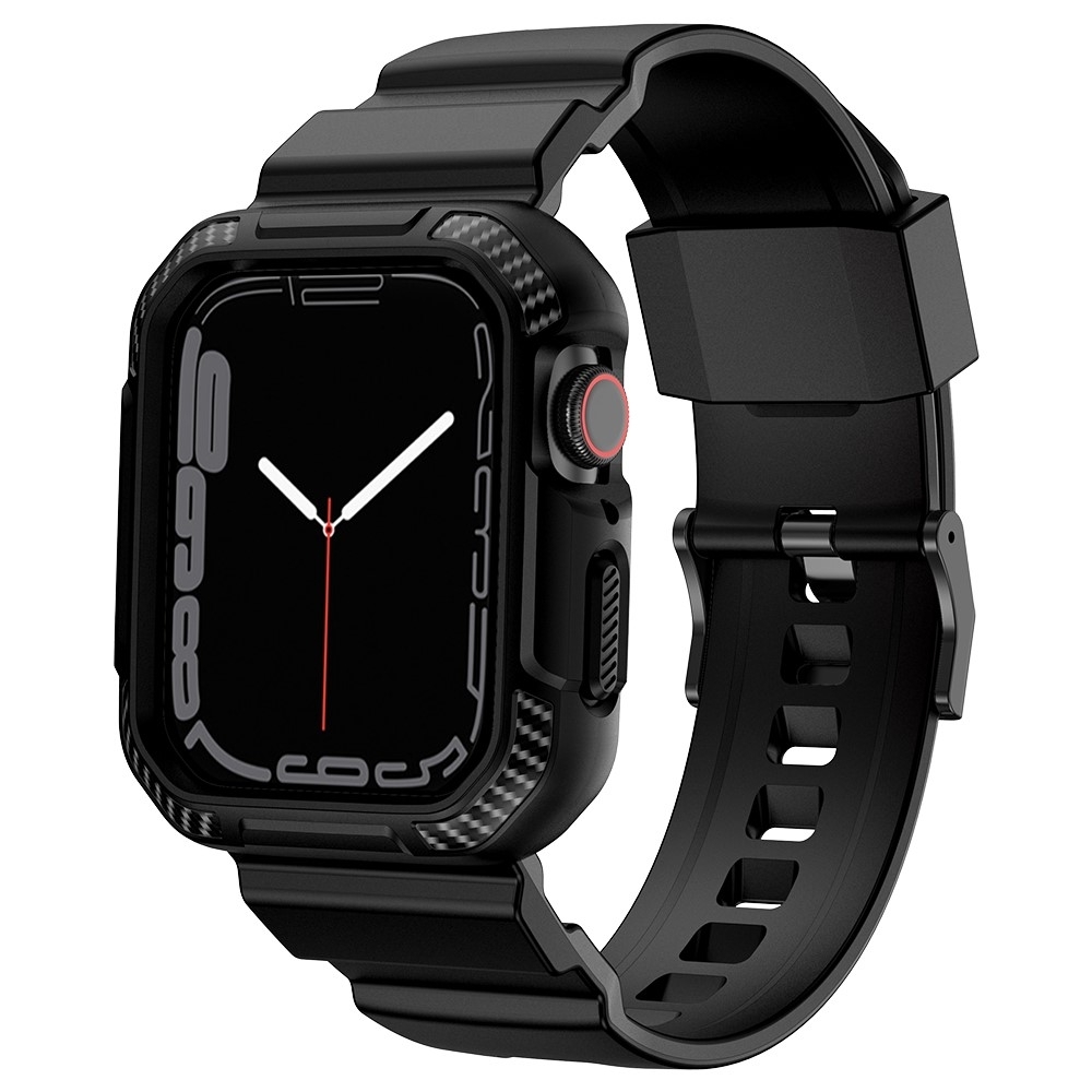 Silikonski pas + ohišje - Black za Apple Watch 9 / 8 / 7 41mm / 6 / SE (2023) / SE(2022) / SE / 5 / 4 40mm / 3 / 2 / 1 38mm - kopija