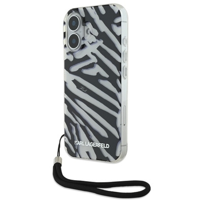 Originalen ovitek Karl Lagerfeld IML Zebra Pattern & Cord iPhone 16 - Black