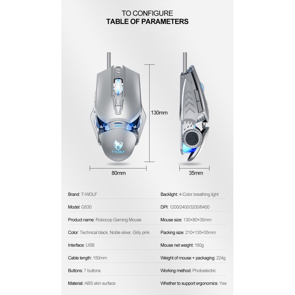 Gaming miška T-WOLF G530 (silver)