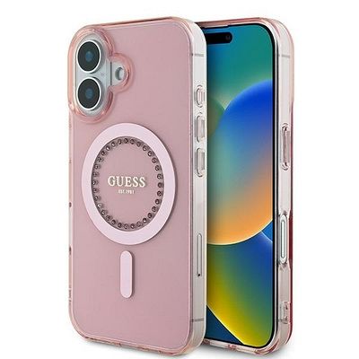 Originalna maska Guess IML Rhinestones MagSafe iPhone 16 Plus - Pink