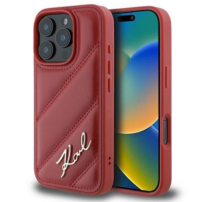 Originalna maska Karl Lagerfeld Quilted Signature iPhone 16 Pro - Red