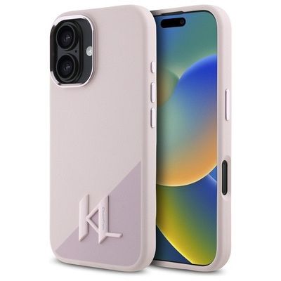Originalna maska Karl Lagerfeld Silicone Shadow Metal Initial MagSafe iPhone 16 - Pink